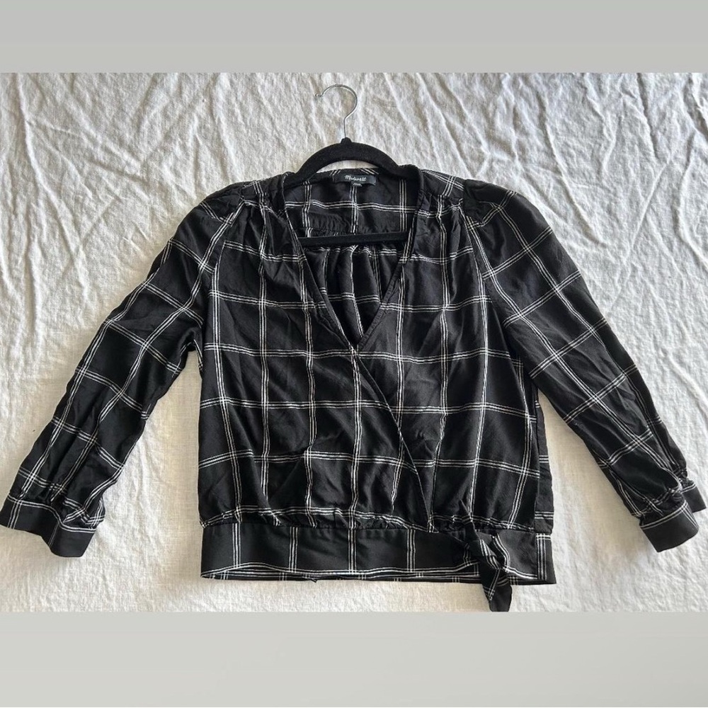 Madewell’s Black Plaid Cropped Blouse